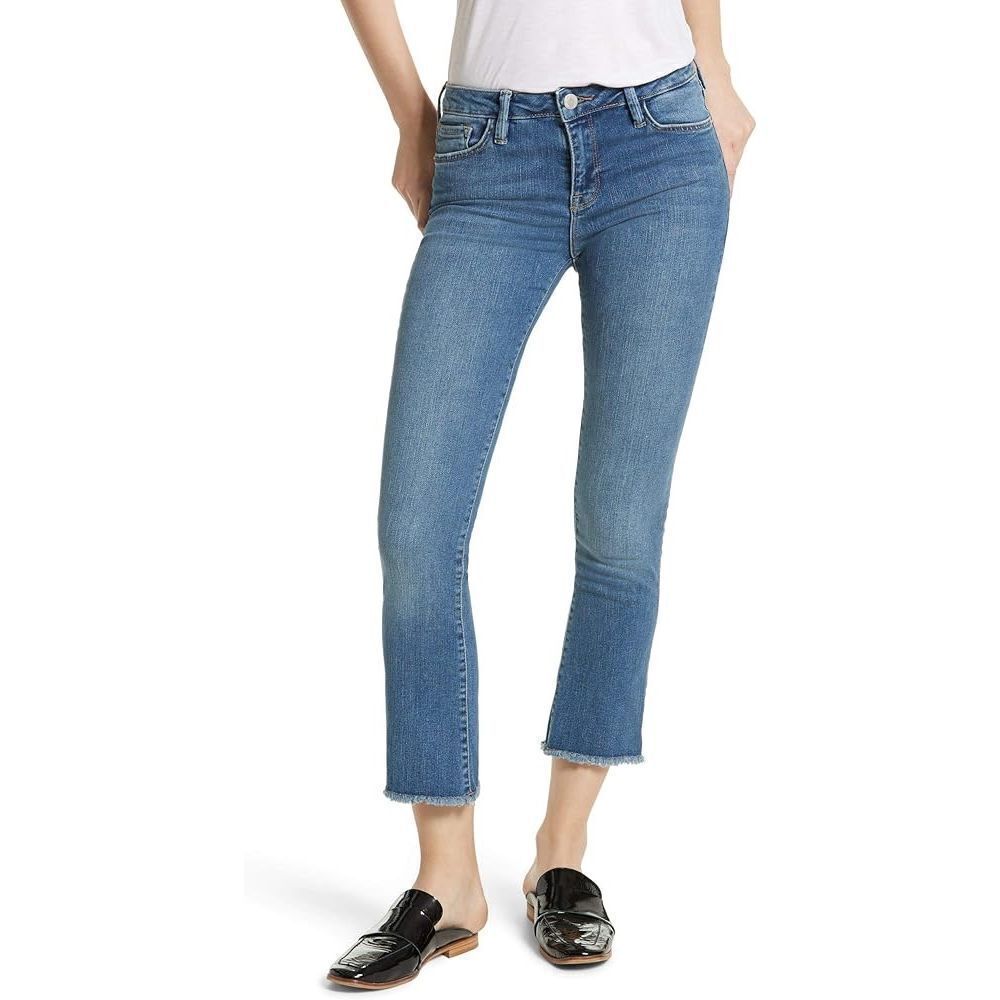 Free People Ankle Cropped Raw Hem Jeans in Blue Wash 28